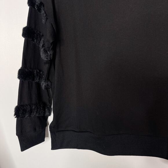 New See and Be Seen Large L Black Faux Fur Striped Detail Crew Neck Sweatshirt - Picture 4 of 11